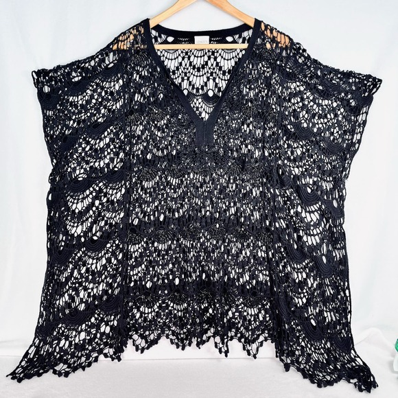 Chico's Tops - CHICO'S Bianca Lace Poncho Top Sz 3 Crocheted Boho Beaded Shirt Coverup Flirty